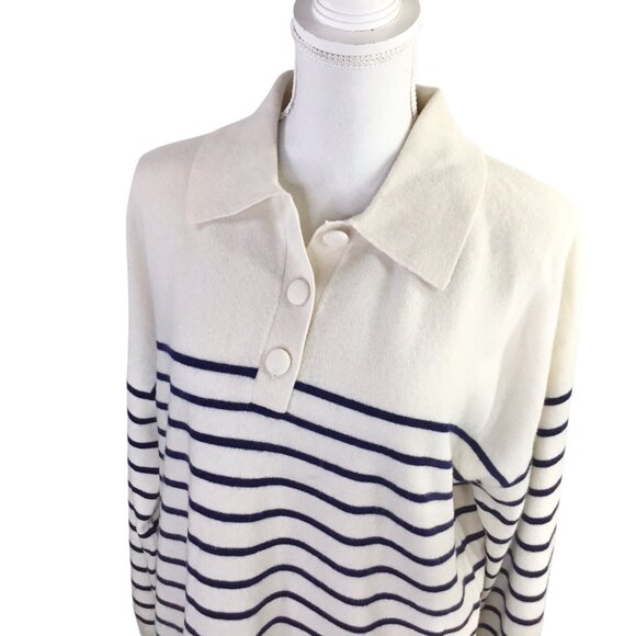 Paris Atelier & Other Stories Wool Sweater Striped Button Henley Large Ivory - Picture 3 of 10